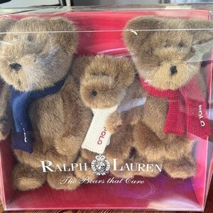 2001 Ralph Lauren The Bears That Care; Brown Teddy Bears with Colorful Scarves